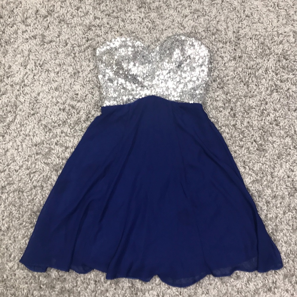 Silver and royal blue dress